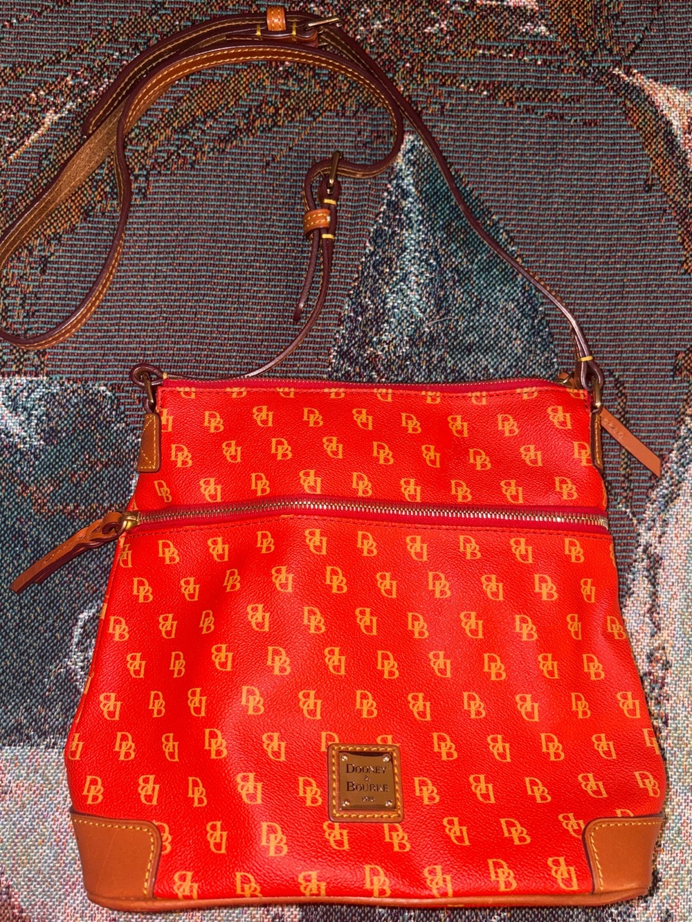 Dooney & Bourke Red Logo Crossbody with Tan Trim
